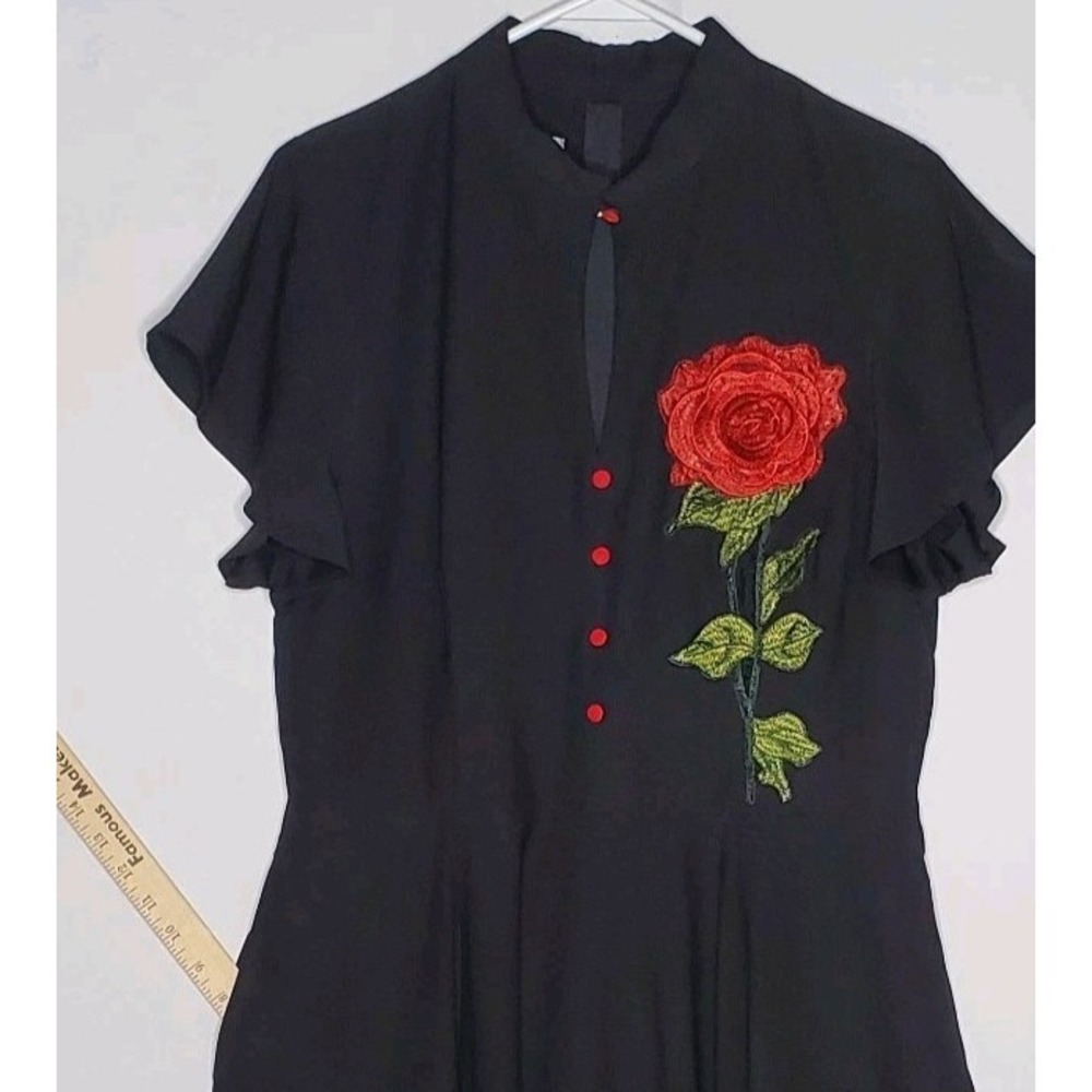Unique Vintage Dress XL 14 Rockabilly Pinup Retro Rose Embroidered Whimsygoth - Picture 7 of 14
